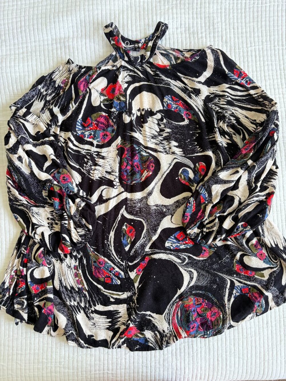 Free People Tunic Dress Womens Small Drift Away Boho Abstract Cold Shoulder S